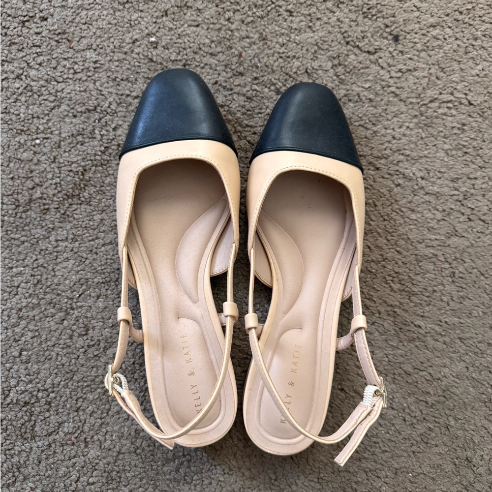 Kelly & Katie Black and Cream Cap-Toe Flats